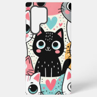 Süße Kawaii-Katzengesichter und Herzen Whimsical