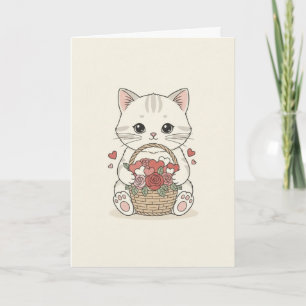 Süße Kawaii Katzenrose Herz Korb Illustration Karte
