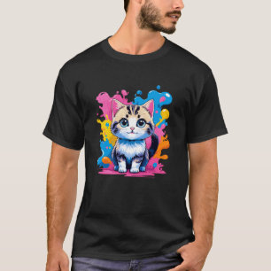 Süße Kawaii-Kitty-Katze mit Farbspritzern T-Shirt