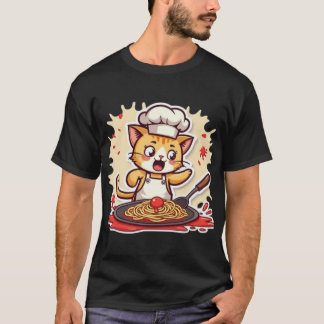 Süße Kawaii-Köchin Katzen kochen Spaghetti-Pasta T-Shirt