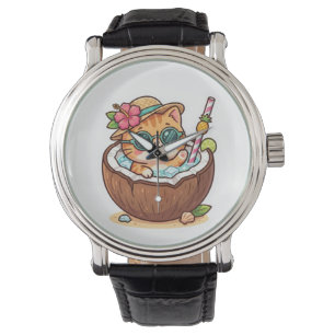 Süße Kawaii-Kokoskatze-Sonnenbrille Sommer-BSticke Armbanduhr