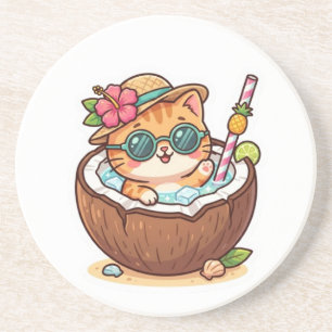 Süße Kawaii-Kokoskatze-Sonnenbrille-Sommer-BSticke Getränkeuntersetzer