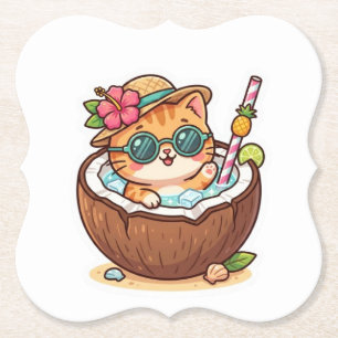 Süße Kawaii-Kokoskatze-Sonnenbrille-Sommer-BSticke Untersetzer
