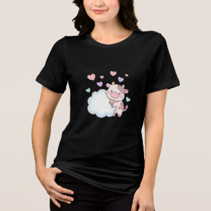 Süße Kawaii-Kuh, die eine Wolke mit Herzen umarmt, Tri-Blend Shirt