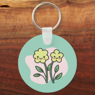 Süße Kawaii lächelnde gelbe Blumen Acryl Schlüssel Schlüsselanhänger