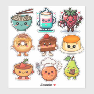 Süße Kawaii-Lebensmittel   Donut, Kaffee, Ramen Aufkleber
