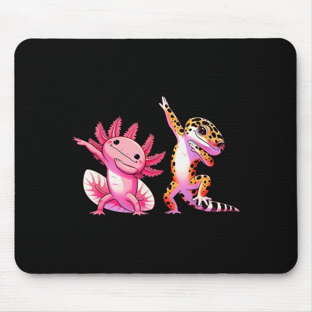 Süße Kawaii Leopard Gecko Dabbing Axolotl Freunde  Mousepad (Vorne)