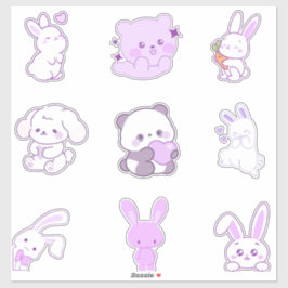 Süße Kawaii Lila Pastell-Hasen-Panda-Aufkleber-Pac Aufkleber