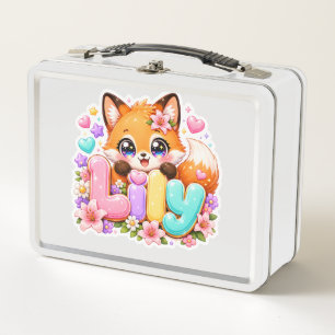 Süße Kawaii Lily Fuchs Name Pastell Rosa Floral Ho Metall Brotdose