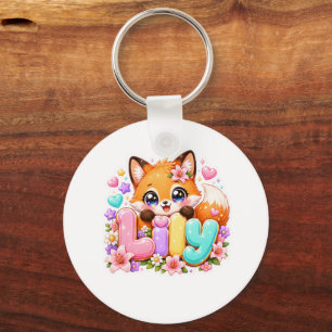 Süße Kawaii Lily Fuchs Name Pastell Rosa Floral Ho Schlüsselanhänger