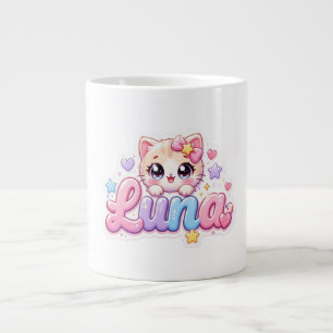 Süße Kawaii Luna Katzen Name Pastell Rosa Funkelnd Jumbo-Tasse