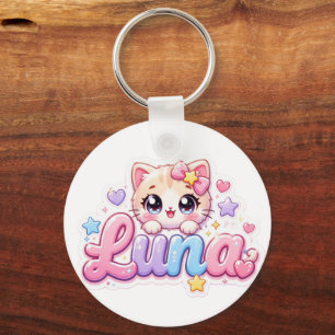 Süße Kawaii Luna Katzen Name Pastell Rosa Funkelnd Schlüsselanhänger