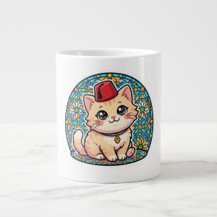 Süße Kawaii-Marokkanische Katze mit rotem Tarboush Jumbo-Tasse