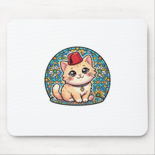 Süße Kawaii-Marokkanische Katze mit rotem Tarboush Mousepad
