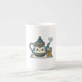 Süße Kawaii Marokkanische Minz-Teekanne und Glas-K Prozellantasse