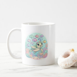 Süße Kawaii-Meeres-Schildkröte Ozean Leben Weiße K Kaffeetasse