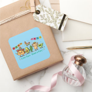Süße Kawaii-Mexikanische-Food-Party - Taco Burrito Quadratischer Aufkleber