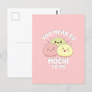 Süße Kawaii-Mochi-Essens-Wortspiel Pastellrosa Lie Postkarte