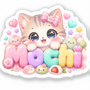 Süße Kawaii Mochi-Katze Name Pastellrosa Funkelnd  Aufkleber