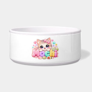 Süße Kawaii Mochi-Katze Name Pastellrosa Funkelnd Napf