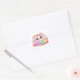 Süße Kawaii Mochi-Katze Name Pastellrosa Funkelnd Quadratischer Aufkleber