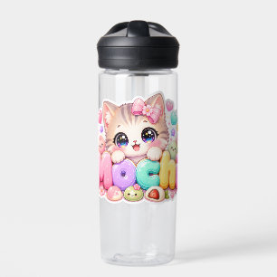 Süße Kawaii Mochi-Katze Name Pastellrosa Funkelnd Trinkflasche