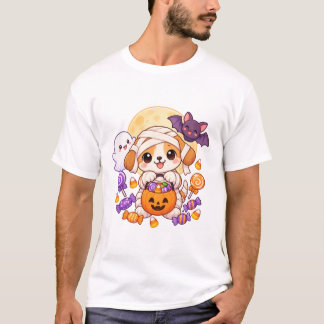Süße Kawaii-Mumien-Welpen-Halloween-Süßigkeiten T-Shirt