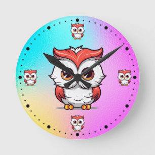 Süße Kawaii-Ohreneulen-Cartoon Runde Wanduhr