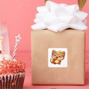 Süße Kawaii Orange Fuchs lacht weint Freudentränen Quadratischer Aufkleber