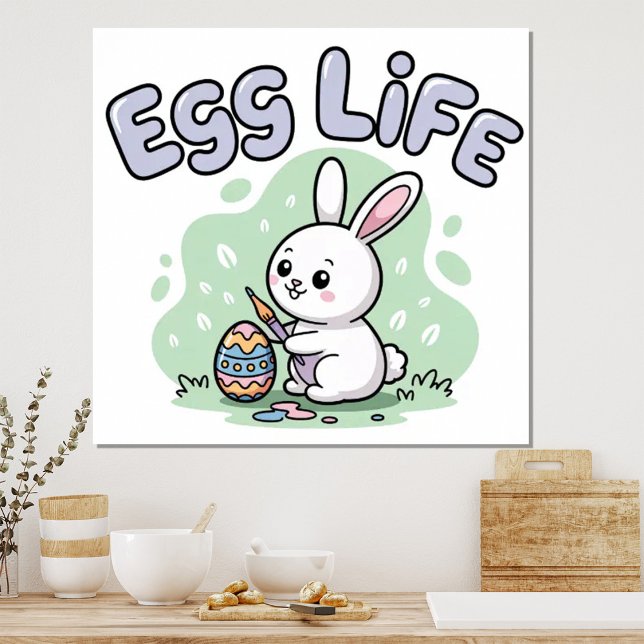 Süße Kawaii Osterhasen-Illustration mit Osterei Poster (Von Creator hochgeladen)