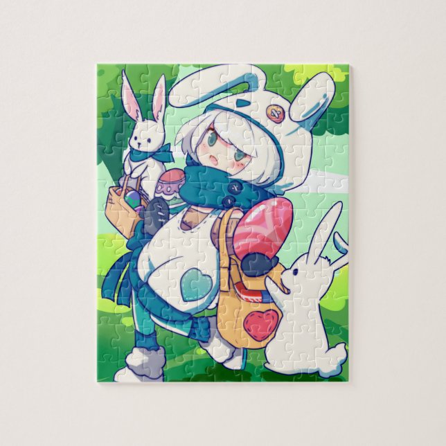 Süße Kawaii Osterhasen Mädchen Puzzle (Vertikal)