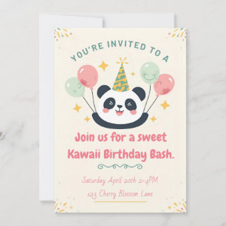 Süße Kawaii-Panda-Geburtstagsfeier-Einladung Einladung