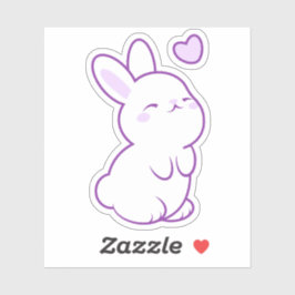 Süße Kawaii Pastell-Lila Hase Stehend mit Herz Aufkleber
