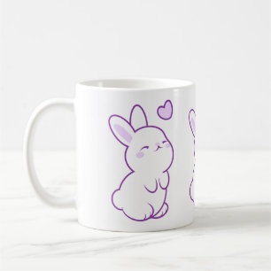 Süße Kawaii Pastell-Lila Stehende Hasen Herz Kaffeetasse