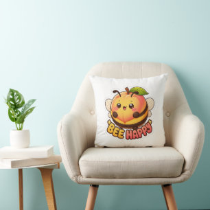 Süße Kawaii Pfirsich Biene Glücklich Lustiger Wort Kissen