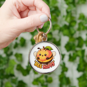 Süße Kawaii Pfirsich Biene Glücklich Lustiger Wort Schlüsselanhänger