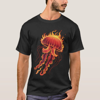 Süße Kawaii Qualle in Flammen T-Shirt