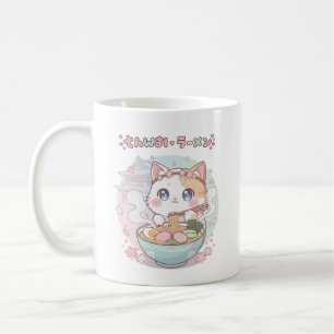 Süße Kawaii-Ramen-Katze Anime Japan Pastell Kaffeetasse
