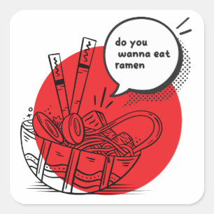 Süße Kawaii Ramen - Lustiges Japanisches Essen  Quadratischer Aufkleber