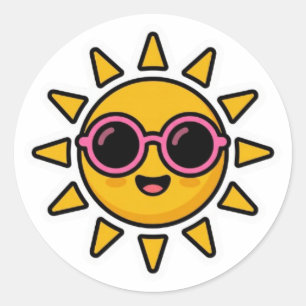 Süße Kawaii Retro-Sonne mit rosa SonnenbrilleStick Runder Aufkleber