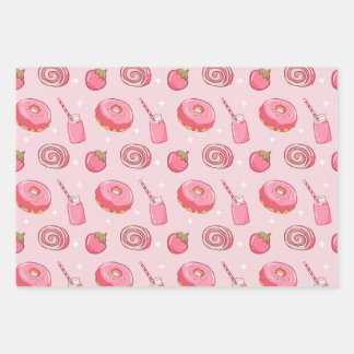 Süße Kawaii-Rosa-Ästhetik-Lebensmittel Nahtloses M Geschenkpapier Set