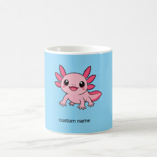 Süße Kawaii Rosa Axolotl Lächelnde Cartoon-Kunst Kaffeetasse