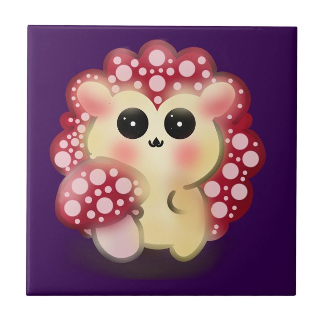 Süße Kawaii-Rote-Pilz-Igel-Fliegenpilz-Kunst Fliese (Vorderseite)