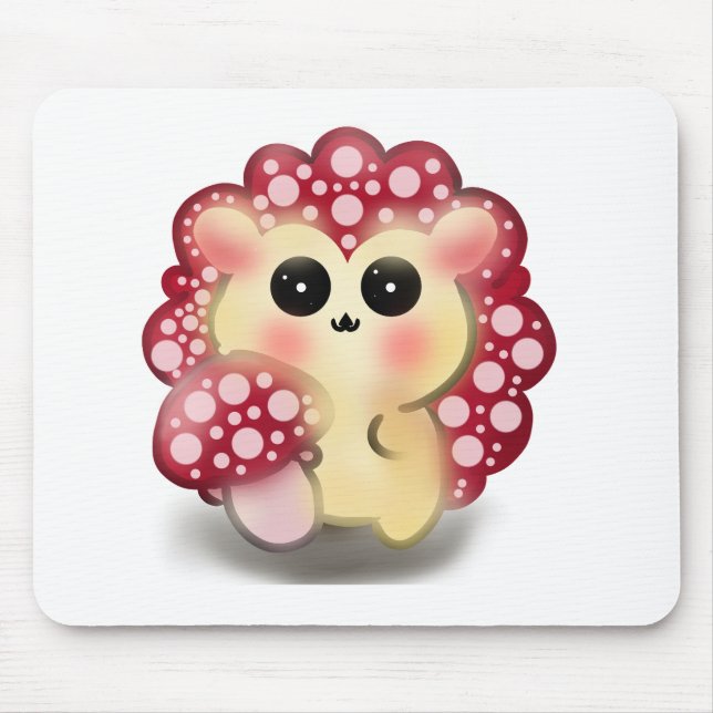 Süße Kawaii Rote Pilz-Igel-Stachelschwamm-Kunst Mousepad (Vorne)