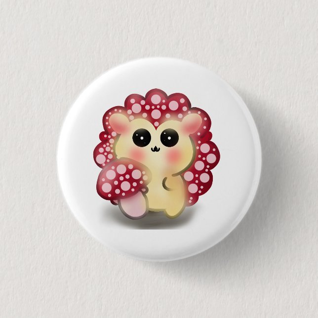 Süße Kawaii Rote Pilz-Igel-Stinkmorchel-Kunst Button (Vorderseite)