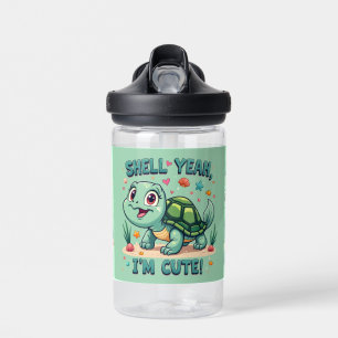 Süße Kawaii-Schildkröte mit lustigem Wortspiel und Trinkflasche