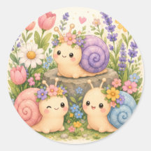 Süße Kawaii-Schnecken mit Blumen