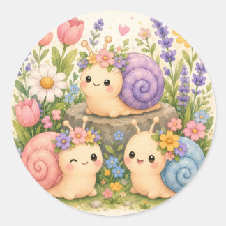 Süße Kawaii-Schnecken mit Blumen Runder Aufkleber