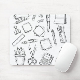 Süße Kawaii Schreibwaren Kritzeleien Schwarz und W Mousepad