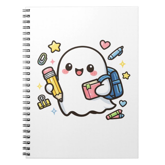  Süße Kawaii-Schul-Geist mit Rucksack  Notizblock (Vorderseite)